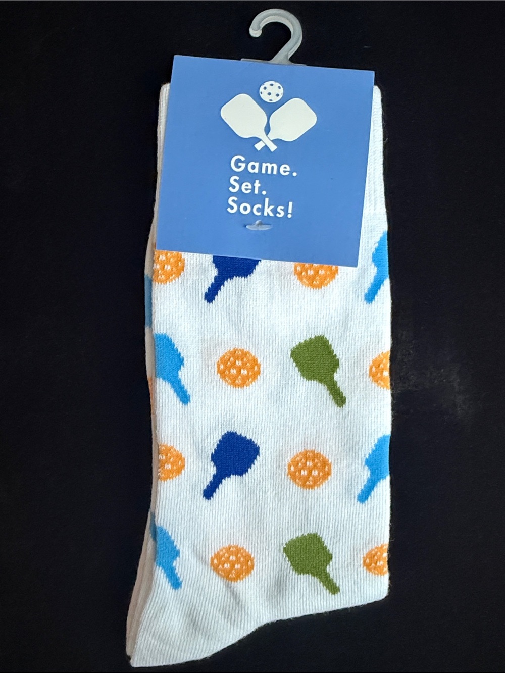 Unisex Adult White Pickleball Pattern Crew Socks